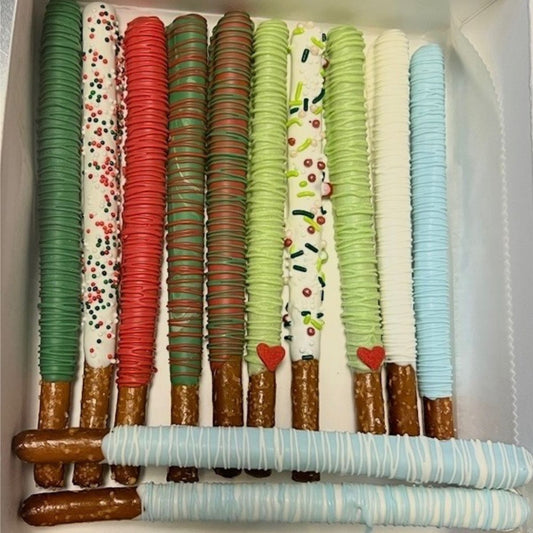 Christmas Chocolate Covered Pretzel Rods